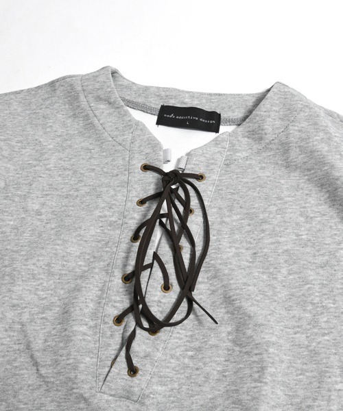 neos(ネオス)の「【neos】レースアップ ネック スキッパー トップス Tシャツ ルーズシルエット ユニセックス メンズ レディース(Tシャツ/カットソー・メンズ・グレー/ブラック・MEDIUM/X-LARGE/LARGE)」の19枚目の写真