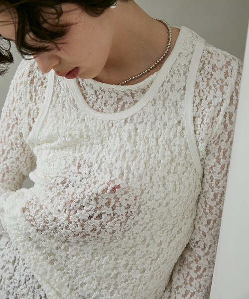 FREAK'S STORE(フリークスストア)の「レース ロンT/シアーロンT(Tシャツ/カットソー・レディース・ブラウン/オフホワイト/ブラック・フリ-)」の2枚目の写真