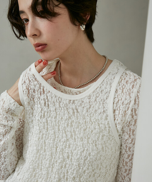 FREAK'S STORE(フリークスストア)の「レース ロンT/シアーロンT(Tシャツ/カットソー・レディース・ブラウン/オフホワイト/ブラック・フリ-)」の9枚目の写真