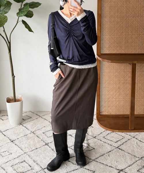 MUHET(ミュエータ)の「【set item】sheer layered gather tops / シアーレイヤードギャザーロンTセット(Tシャツ/カットソー・レディース・チャコールグレー/オフホワイト/ネイビー/ブラウン・FREE)」の7枚目の写真