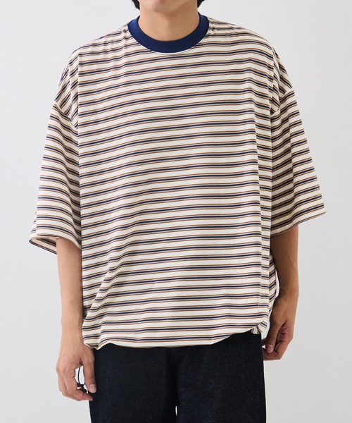 is-ness(イズネス)の「【is-ness/イズネス】Balloon Border Short-sleeve T-Shirt(Tシャツ/カットソー・メンズ・ブルー/ブラウン/サックスブルー・L/M)」の1枚目の写真