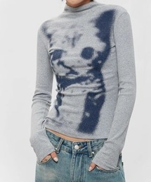 ドットアートグラフィック ハイネックタイトロンTシャツ 猫