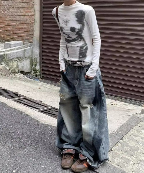 SHERU(シェル)の「ドットアートグラフィック ハイネックタイトロンTシャツ 猫(Tシャツ/カットソー・レディース・グレー/ホワイト・M)」の7枚目の写真