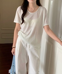 ラウンドVネックシアーTシャツ