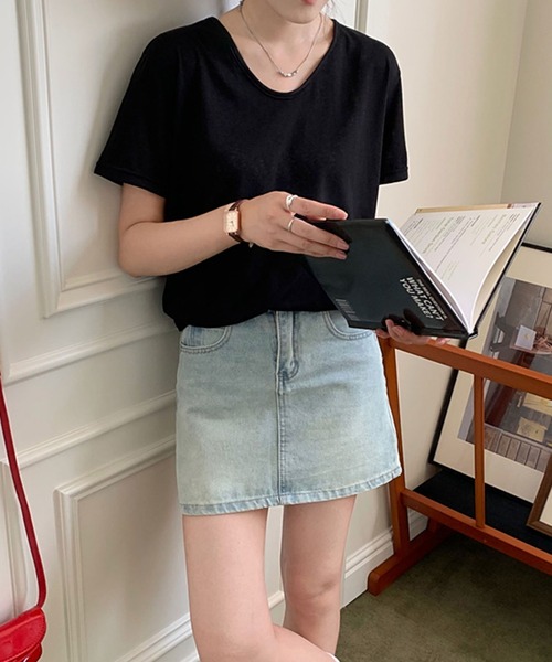 Girly Doll(ガーリードール)の「ラウンドVネックシアーTシャツ(Tシャツ/カットソー・レディース・ライトイエロー/ホワイト/ブラック/ピンク/ライトブルー・FREE)」の3枚目の写真