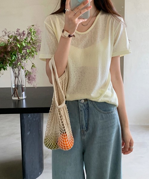 Girly Doll(ガーリードール)の「ラウンドVネックシアーTシャツ(Tシャツ/カットソー・レディース・ライトイエロー/ホワイト/ブラック/ピンク/ライトブルー・FREE)」の20枚目の写真