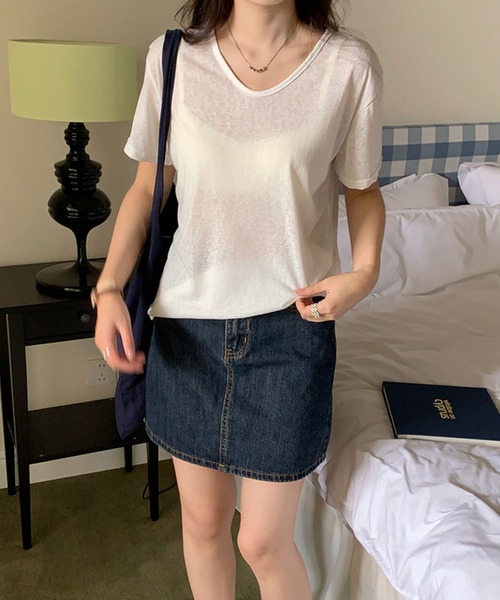 Girly Doll(ガーリードール)の「ラウンドVネックシアーTシャツ(Tシャツ/カットソー・レディース・ライトイエロー/ホワイト/ブラック/ピンク/ライトブルー・FREE)」の22枚目の写真