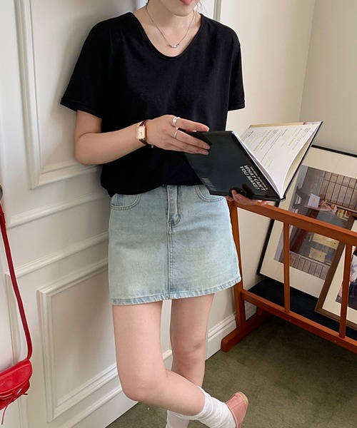 Girly Doll(ガーリードール)の「ラウンドVネックシアーTシャツ(Tシャツ/カットソー・レディース・ライトイエロー/ホワイト/ブラック/ピンク/ライトブルー・FREE)」の10枚目の写真