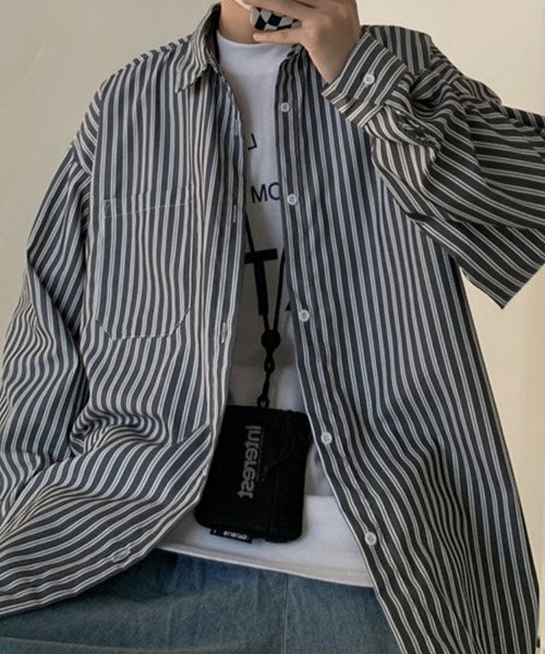 KELVIN(ケルヴァン)の「Metro Stripe Shirt メトロストライプシャツ(シャツ/ブラウス・メンズ・ブラック・MEDIUM/LARGE)」の2枚目の写真