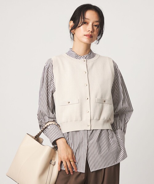 green label relaxing(グリーンレーベルリラクシング)の「ニットベスト×フリルネック ブラウス(シャツ/ブラウス・レディース・モカ/ブラック/ナチュラル・FREE)」の3枚目の写真