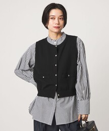 ニットベスト×フリルネック ブラウス