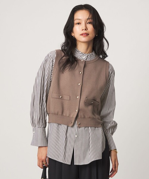 green label relaxing(グリーンレーベルリラクシング)の「ニットベスト×フリルネック ブラウス(シャツ/ブラウス・レディース・モカ/ブラック/ナチュラル・FREE)」の1枚目の写真