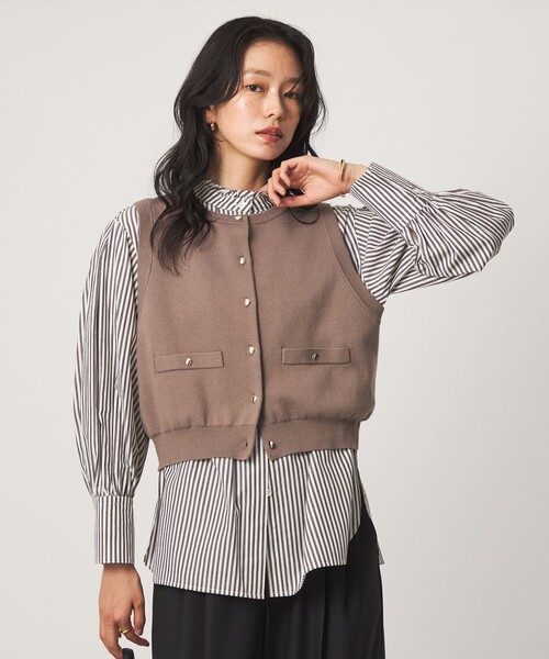 green label relaxing(グリーンレーベルリラクシング)の「ニットベスト×フリルネック ブラウス(シャツ/ブラウス・レディース・モカ/ブラック/ナチュラル・FREE)」の4枚目の写真