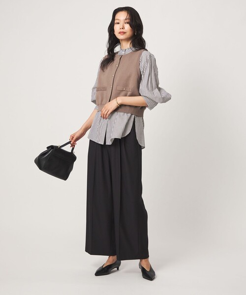 green label relaxing(グリーンレーベルリラクシング)の「ニットベスト×フリルネック ブラウス(シャツ/ブラウス・レディース・モカ/ブラック/ナチュラル・FREE)」の5枚目の写真