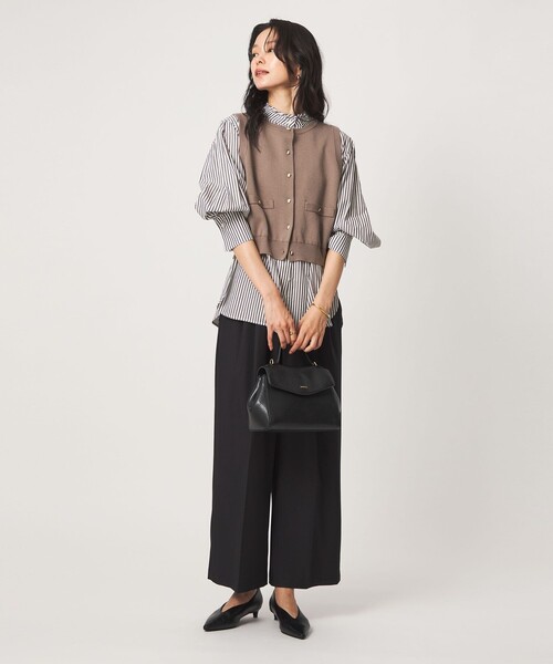 green label relaxing(グリーンレーベルリラクシング)の「ニットベスト×フリルネック ブラウス(シャツ/ブラウス・レディース・モカ/ブラック/ナチュラル・FREE)」の6枚目の写真
