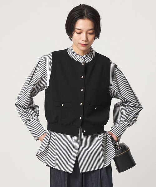 green label relaxing(グリーンレーベルリラクシング)の「ニットベスト×フリルネック ブラウス(シャツ/ブラウス・レディース・モカ/ブラック/ナチュラル・FREE)」の9枚目の写真