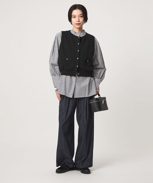 green label relaxing(グリーンレーベルリラクシング)の「ニットベスト×フリルネック ブラウス(シャツ/ブラウス・レディース・モカ/ブラック/ナチュラル・FREE)」の10枚目の写真