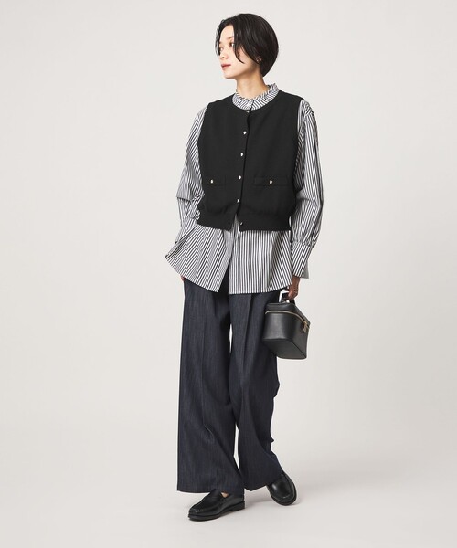 green label relaxing(グリーンレーベルリラクシング)の「ニットベスト×フリルネック ブラウス(シャツ/ブラウス・レディース・モカ/ブラック/ナチュラル・FREE)」の11枚目の写真