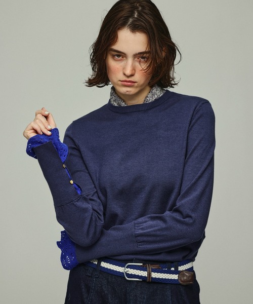 Kelen（ケレン）の「「KELEN / ケレン」クロシェ編み袖レイヤードニットトップス（ニット/セーター・レディース・ベージュ/ブラック/チャコールグレー・FREE）」の5枚目の写真