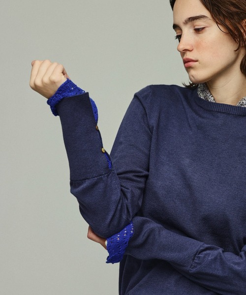 Kelen（ケレン）の「「KELEN / ケレン」クロシェ編み袖レイヤードニットトップス（ニット/セーター・レディース・ベージュ/ブラック/チャコールグレー・FREE）」の9枚目の写真