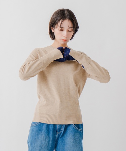 Kelen（ケレン）の「「KELEN / ケレン」クロシェ編み袖レイヤードニットトップス（ニット/セーター・レディース・ベージュ/ブラック/チャコールグレー・FREE）」の17枚目の写真