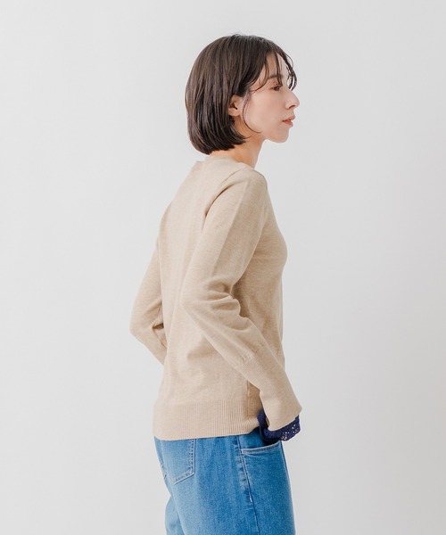 Kelen（ケレン）の「「KELEN / ケレン」クロシェ編み袖レイヤードニットトップス（ニット/セーター・レディース・ベージュ/ブラック/チャコールグレー・FREE）」の19枚目の写真