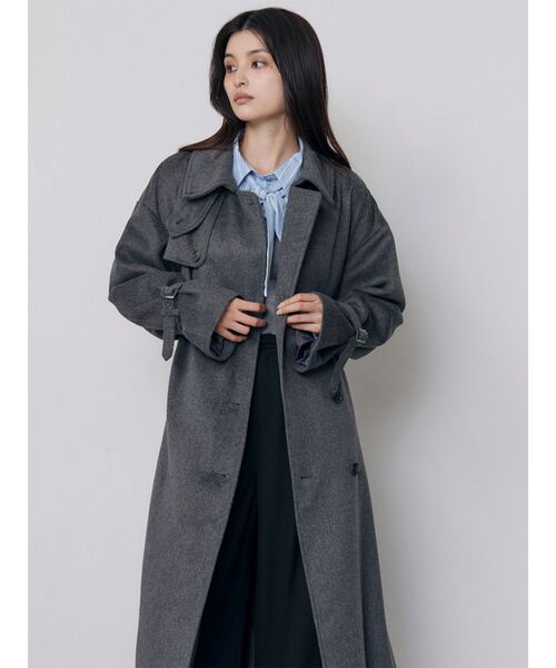 MURUA(ムルーア)の「トレンチウール混コート 冬服(チェスターコート・レディース・ブラック/グレー/アイボリー・1/2)」の5枚目の写真