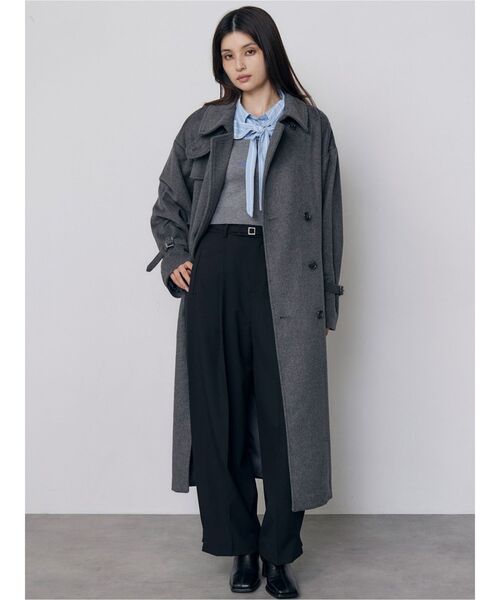 MURUA(ムルーア)の「トレンチウール混コート 冬服(チェスターコート・レディース・ブラック/グレー/アイボリー・1/2)」の6枚目の写真