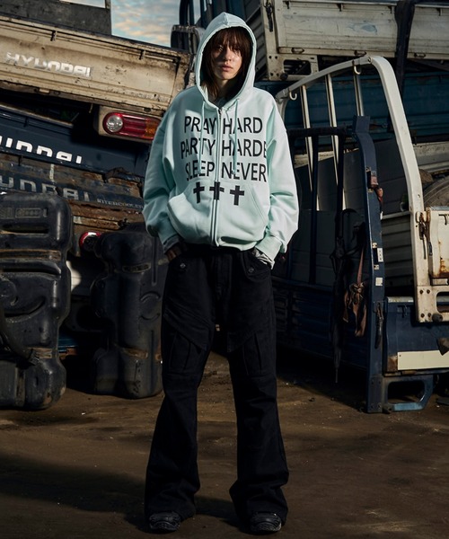 Openyard(オープンヤード)の「『Openyard/オープンヤード』PRAY HARD HOODIE ZIP UP/プレイハードジップアップパーカー(パーカー・レディース・ミント・L/M)」の9枚目の写真