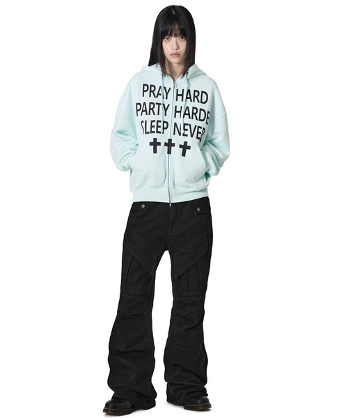 Openyard(オープンヤード)の「『Openyard/オープンヤード』PRAY HARD HOODIE ZIP UP/プレイハードジップアップパーカー(パーカー・レディース・ミント・L/M)」の6枚目の写真