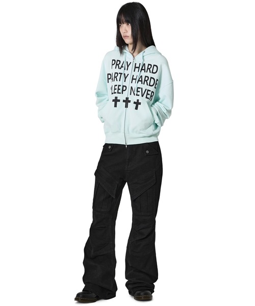 Openyard(オープンヤード)の「『Openyard/オープンヤード』PRAY HARD HOODIE ZIP UP/プレイハードジップアップパーカー(パーカー・レディース・ミント・L/M)」の7枚目の写真