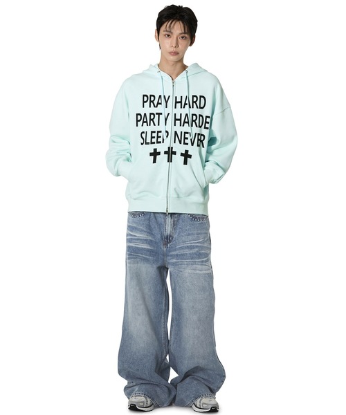 Openyard(オープンヤード)の「『Openyard/オープンヤード』PRAY HARD HOODIE ZIP UP/プレイハードジップアップパーカー(パーカー・レディース・ミント・L/M)」の5枚目の写真