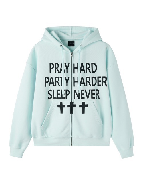 Openyard(オープンヤード)の「『Openyard/オープンヤード』PRAY HARD HOODIE ZIP UP/プレイハードジップアップパーカー(パーカー・レディース・ミント・L/M)」の10枚目の写真