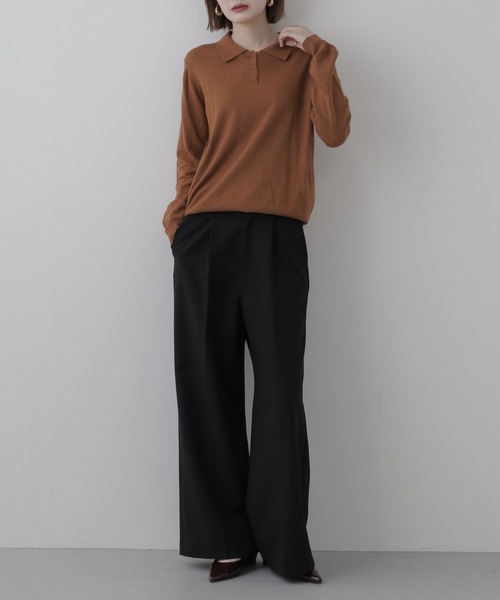 Re:EDIT(リエディ)の「PBTポロネックカラーニットプルオーバー(ポロシャツ・レディース・ブルー/キャメル・M)」の11枚目の写真