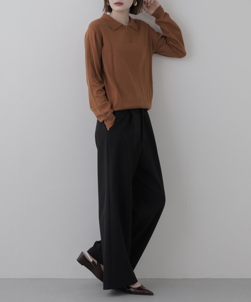 Re:EDIT(リエディ)の「PBTポロネックカラーニットプルオーバー(ポロシャツ・レディース・ブルー/キャメル・M)」の12枚目の写真