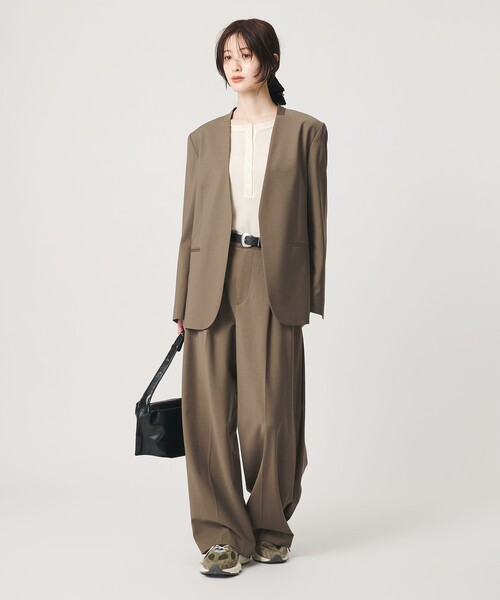BEAUTY&YOUTH UNITED ARROWS(ビューティーアンドユースユナイテッドアローズ)の「毛ポリエステルブレンド トロピカル サイドタック ワイドパンツ(スラックス・レディース・ブラック/その他1/モカ・M/XS/S)」の9枚目の写真