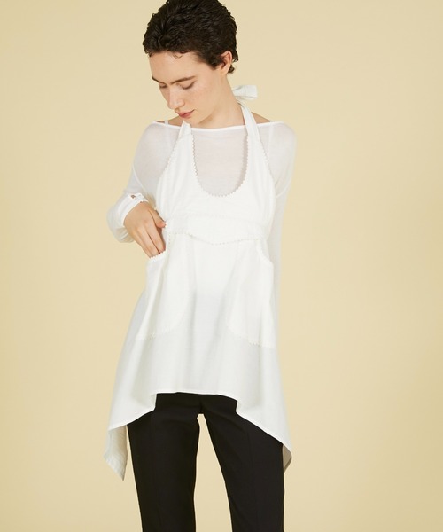 crinkle crinkle crinkle（クリンクルクリンクルクリンクル）の「【 crinkle crinkle crinkle 】 apron gilet blouse / エプロンジレブラウス（シャツ/ブラウス・レディース・ブラック/ホワイト・FREE）」の5枚目の写真
