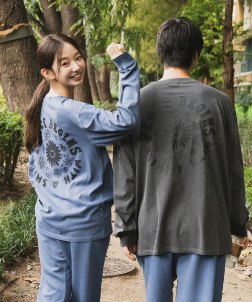 BIGWAVE COLLECTIVE(ビッグウェーブコレクティブ)の「ピースサークル PIGMENT 長袖Tシャツ (ウォッシュドブルー)(Tシャツ/カットソー・レディース・その他・MEDIUM/X-LARGE)」の4枚目の写真