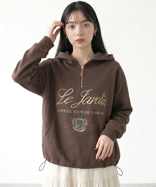 CRB（シーアールビー）の「刺繍ロゴハーフジップパーカー（パーカー・レディース・ブラック/ブラウン/オートミール・F）」の3枚目の写真