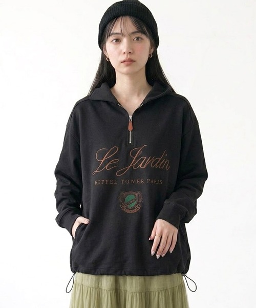 CRB（シーアールビー）の「刺繍ロゴハーフジップパーカー（パーカー・レディース・ブラック/ブラウン/オートミール・F）」の2枚目の写真