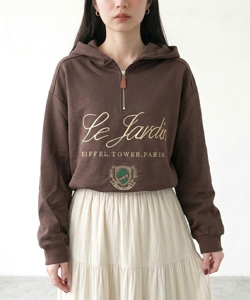 CRB（シーアールビー）の「刺繍ロゴハーフジップパーカー（パーカー・レディース・ブラック/ブラウン/オートミール・F）」の8枚目の写真