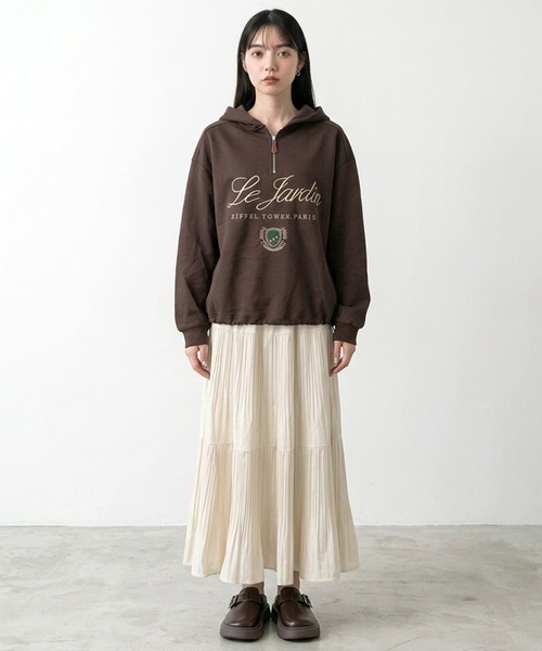 CRB（シーアールビー）の「刺繍ロゴハーフジップパーカー（パーカー・レディース・ブラック/ブラウン/オートミール・F）」の9枚目の写真