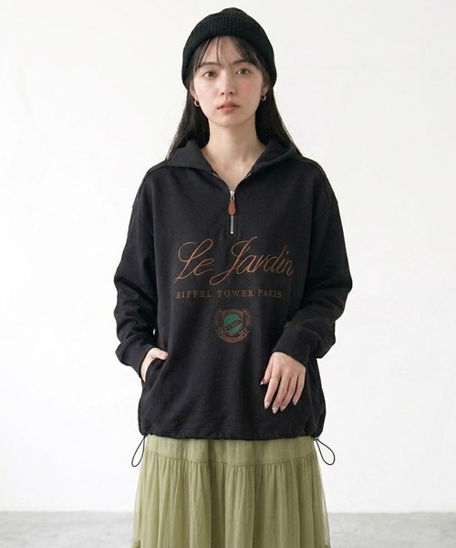 CRB（シーアールビー）の「刺繍ロゴハーフジップパーカー（パーカー・レディース・ブラック/ブラウン/オートミール・F）」の4枚目の写真