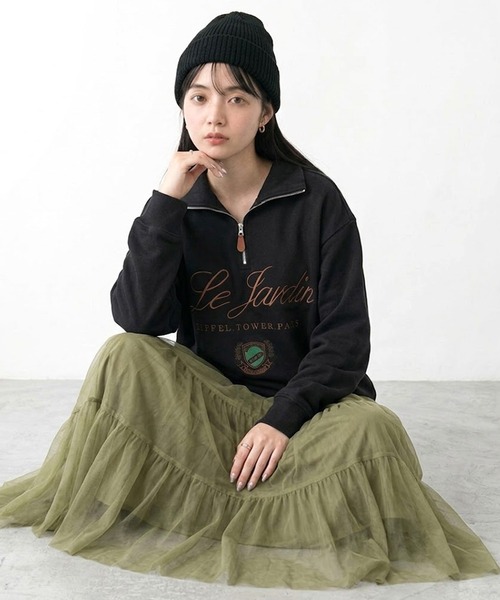 CRB（シーアールビー）の「刺繍ロゴハーフジップパーカー（パーカー・レディース・ブラック/ブラウン/オートミール・F）」の5枚目の写真