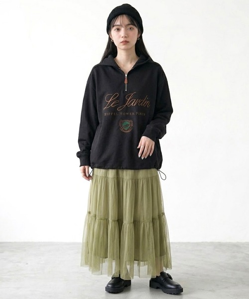 CRB（シーアールビー）の「刺繍ロゴハーフジップパーカー（パーカー・レディース・ブラック/ブラウン/オートミール・F）」の6枚目の写真