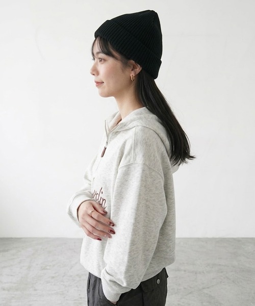 CRB（シーアールビー）の「刺繍ロゴハーフジップパーカー（パーカー・レディース・ブラック/ブラウン/オートミール・F）」の12枚目の写真
