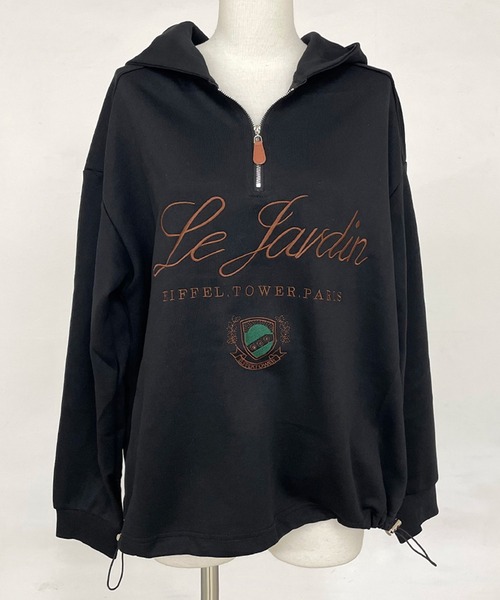 CRB（シーアールビー）の「刺繍ロゴハーフジップパーカー（パーカー・レディース・ブラック/ブラウン/オートミール・F）」の7枚目の写真