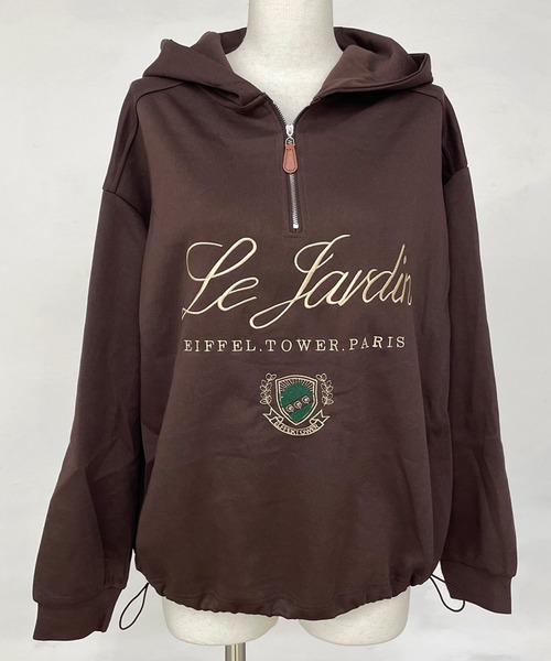 CRB（シーアールビー）の「刺繍ロゴハーフジップパーカー（パーカー・レディース・ブラック/ブラウン/オートミール・F）」の10枚目の写真