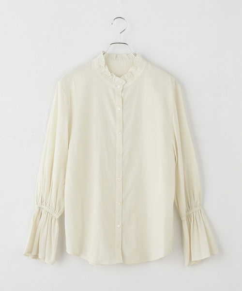 Spick & Span(スピックアンドスパン)の「ベルスリーブフリルカラーブラウス(シャツ/ブラウス・レディース・ネイビー/ホワイト系その他・FREE)」の1枚目の写真