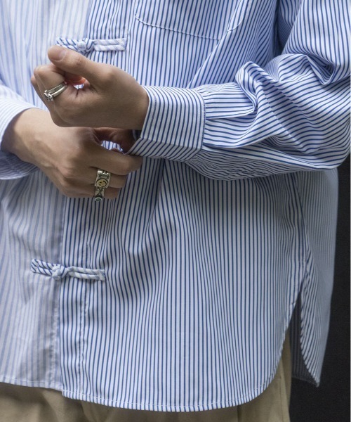 DOUBLE STEAL(ダブルスティール)の「DSチャイナボタンストライプシャツ(シャツ/ブラウス・メンズ・ブルー・X-LARGE/LARGE/MEDIUM)」の5枚目の写真